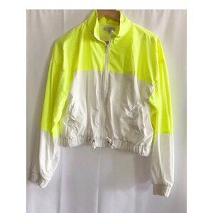 IRIS neon Y2K yellow white windbreaker jacket sz L Barbie